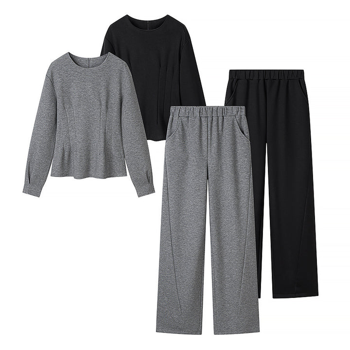 Damen Zweiteiliges Lounge‑Set aus Stretch‑Jersey mit Rundhalsausschnitt und hochtaillierter Weitbein‑Hose Echo Archiv