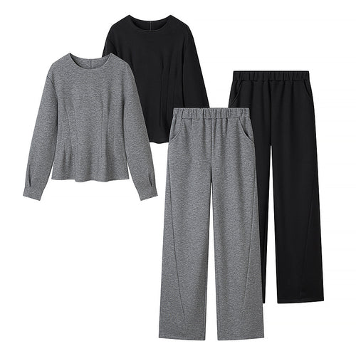 Damen Zweiteiliges Lounge‑Set aus Stretch‑Jersey mit Rundhalsausschnitt und hochtaillierter Weitbein‑Hose Echo Archiv