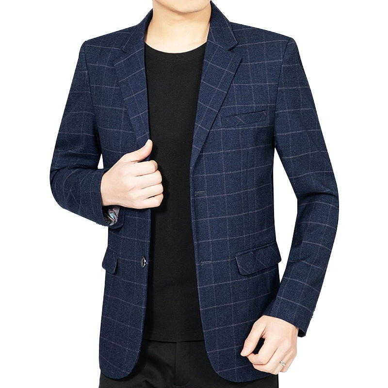 Herren Kariertes Slim-Fit City-Blazer mit Fensterkaro und Pattentaschen – Tianoro