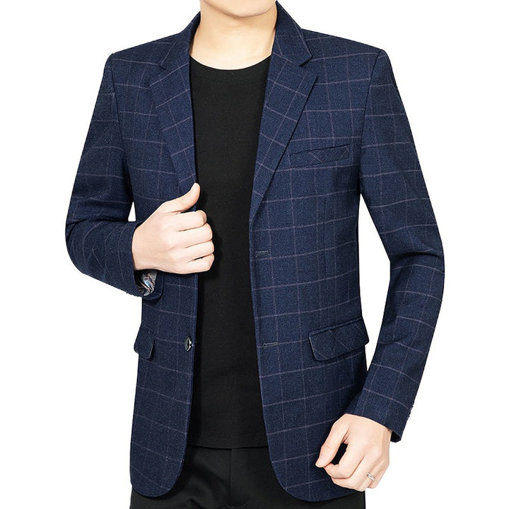 Herren Kariertes Slim-Fit City-Blazer mit Fensterkaro und Pattentaschen – Tianoro
