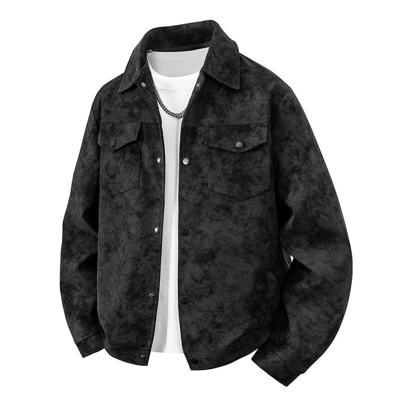 Herren Overshirt‑Jacke im Veloursleder‑Look mit Pattentaschen & Druckknopffront Echoarchiv