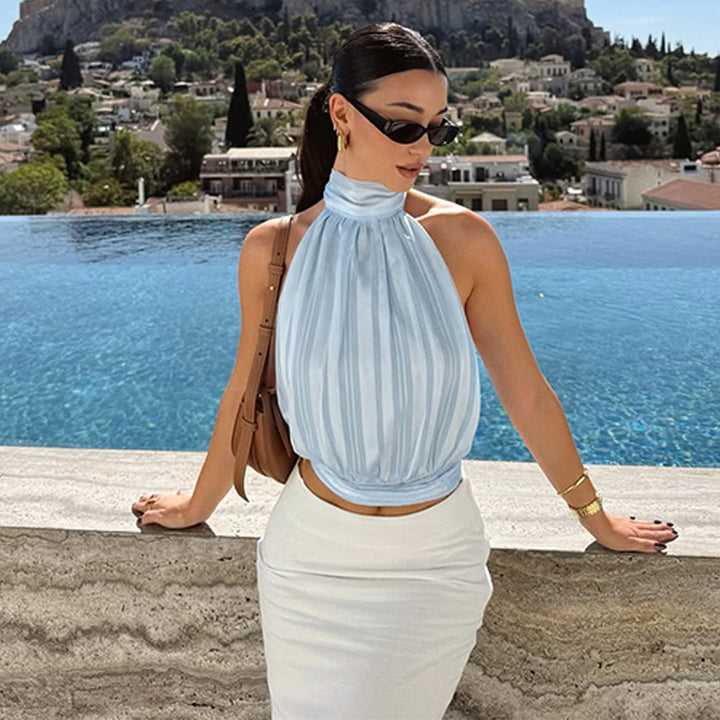 Damen Elegantes Haltertop mit Plisseeverarbeitung Echo Archiv
