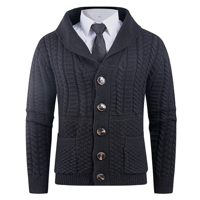 Herren Strickjacke mit modernem Schalkragen und praktischen Knöpfen Echoarchiv
