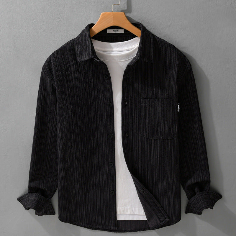 Herren Cord-Overshirt mit feiner Streifenstruktur und aufgesetzter Brusttasche Echoarchiv