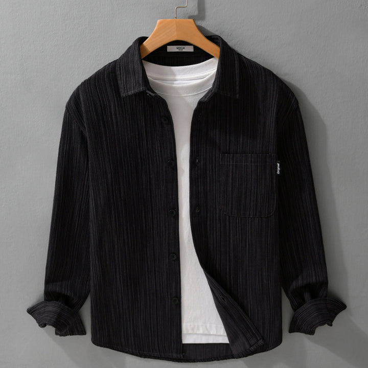 Herren Cord-Overshirt mit feiner Streifenstruktur und aufgesetzter Brusttasche Echoarchiv