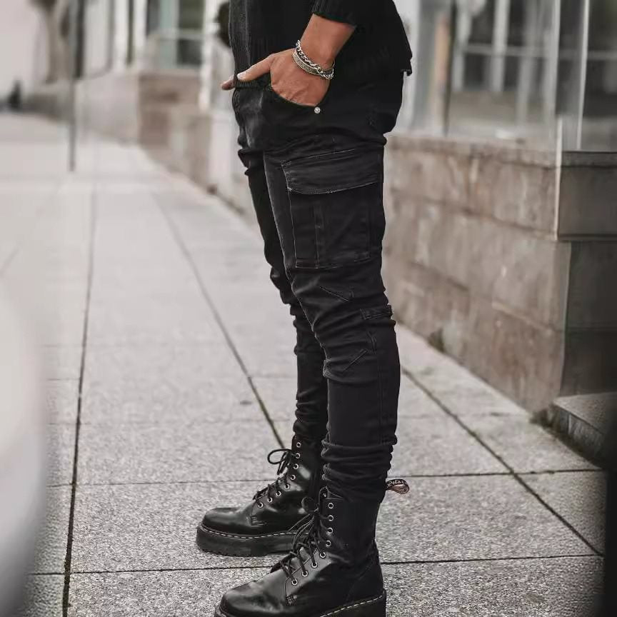 Herren Eng geschnittene Cargo-Jeans mit Stretch und Mehrfach-Taschen Echo Archiv