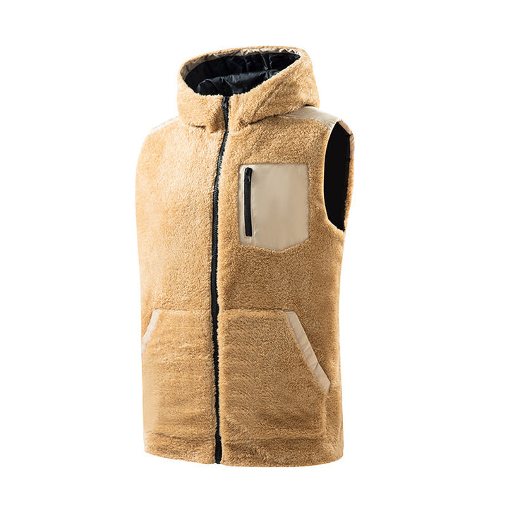Herren Gefütterte Teddy-Fleece-Weste mit Kapuze, Reißverschluss-Brusttasche und Kängurutaschen Echo Archiv