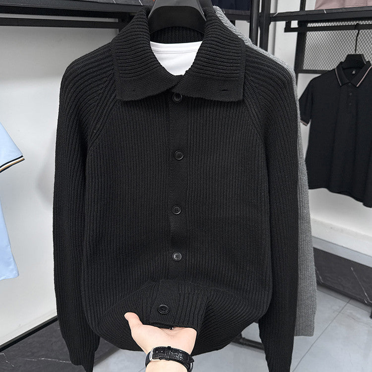 Herren Strickjacke mit weichem Rippstrickmuster und Button-Down-Kragen Echoarchiv