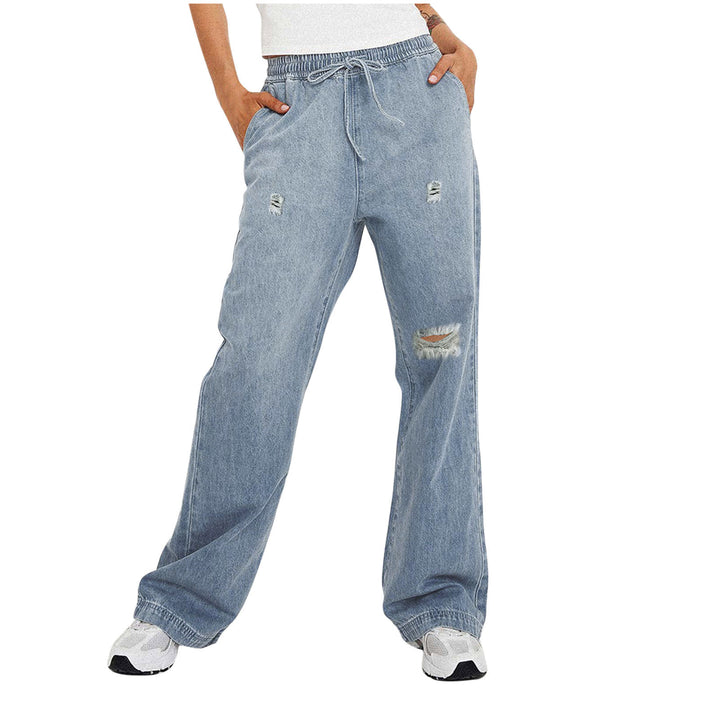 Damen lässige weite Denim-Hose mit elastischem Bund Echo Archiv