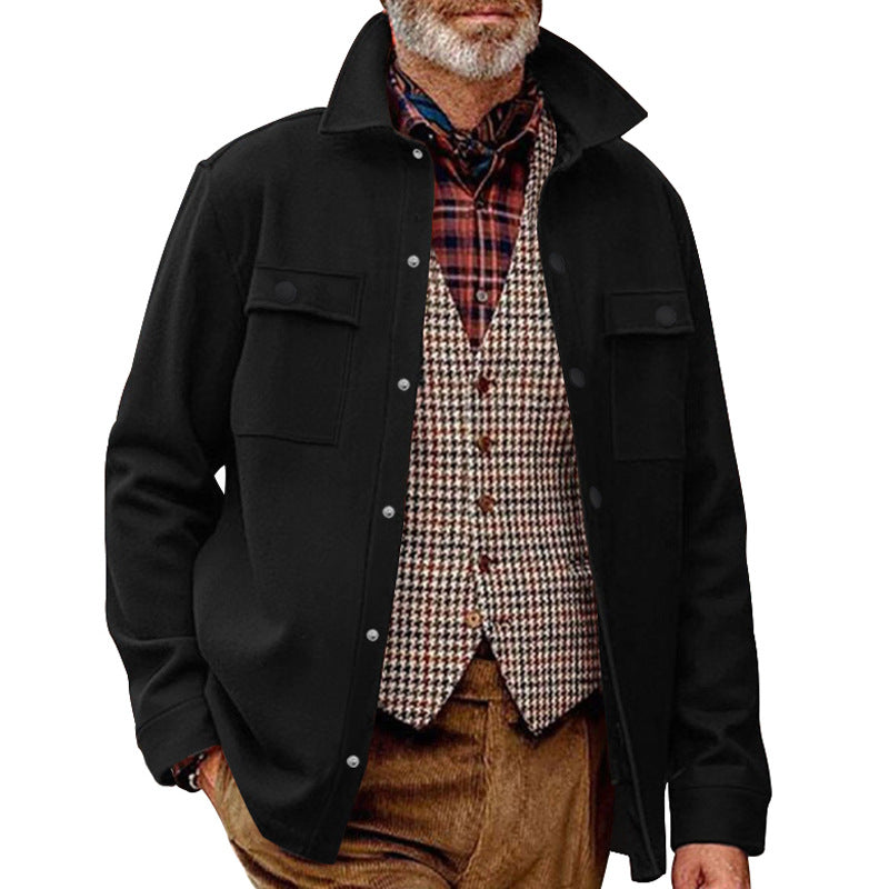 Herren Fleece-Hemdjacke mit zwei Brusttaschen und modischem Stehkragen Echoarchiv