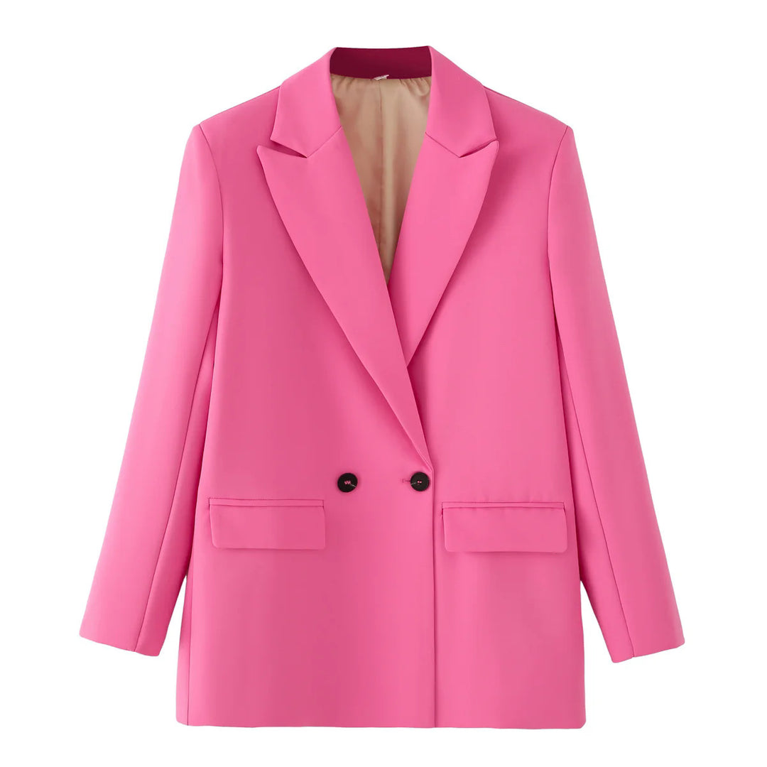 Damen taillierter Longblazer im Oversize-Look mit Reverskragen und Pattentaschen – Valéne