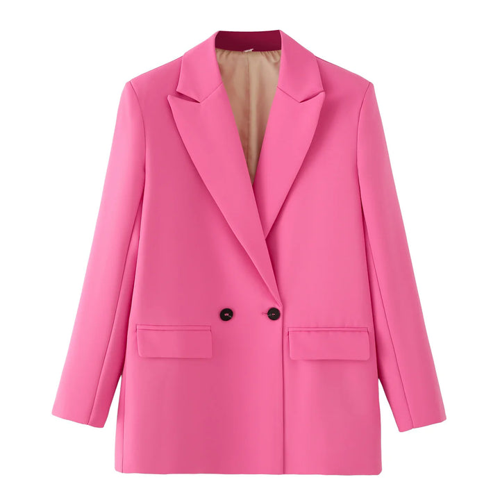 Damen taillierter Longblazer im Oversize-Look mit Reverskragen und Pattentaschen – Valéne