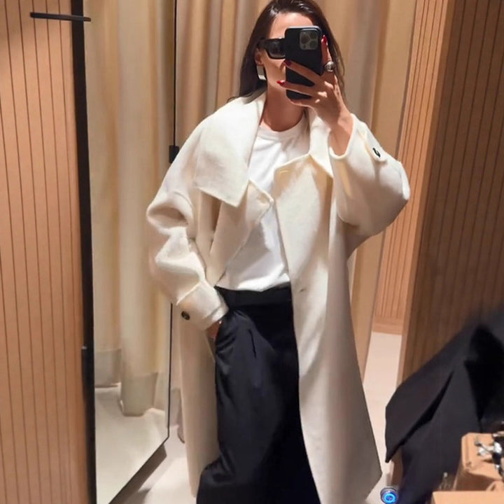 Damen Oversize Wollmix-Mantel mit asymmetrischem Schnitt und hohem Stehkragen Echoarchiv