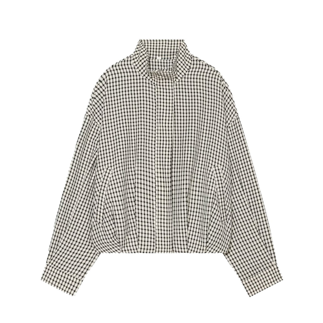 Damen Cropped Boxy-Jacke im Vichy-Karo mit Funnelkragen und verdeckter Knopfleiste Echoarchiv
