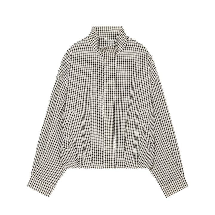 Damen Cropped Boxy-Jacke im Vichy-Karo mit Funnelkragen und verdeckter Knopfleiste Echoarchiv