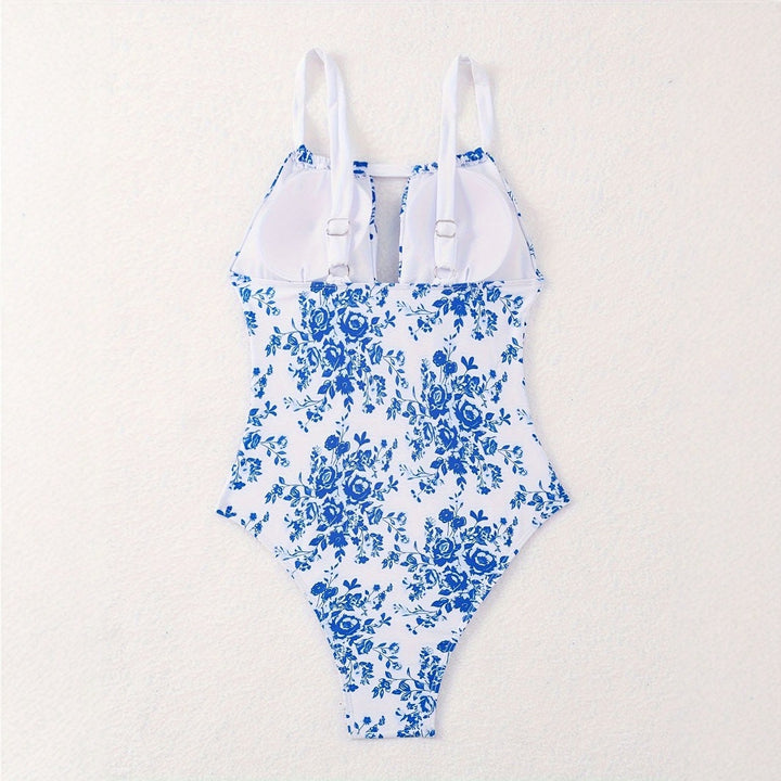 Damen Einteiliger Badeanzug mit floralem Design und tiefem V-Ausschnitt Echo Archiv