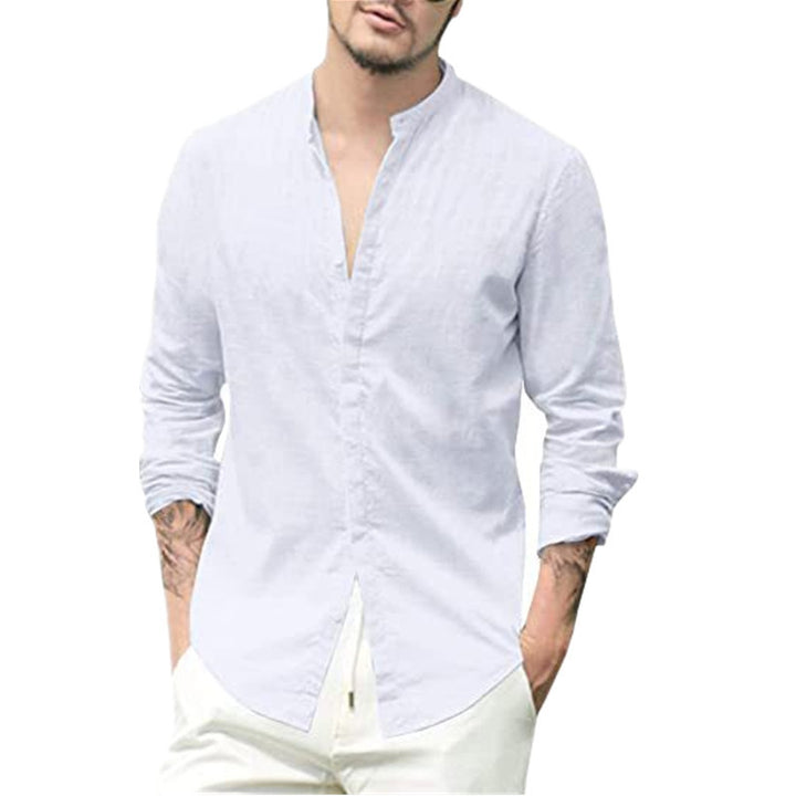 Herren Langarm Hemd mit modernem Stehkragen und eleganten Knopfdetails Echoarchiv