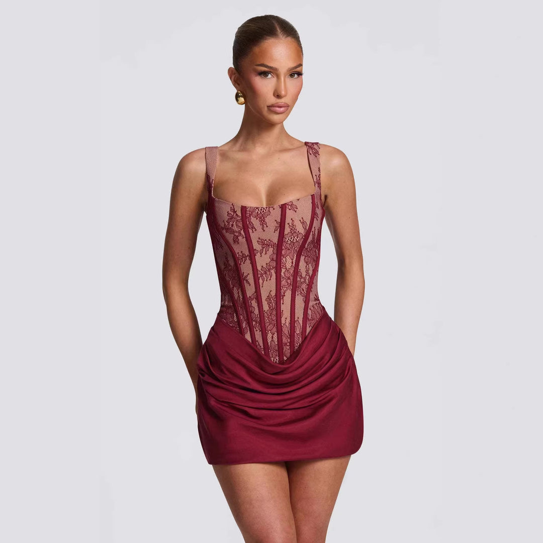 Damen Korsett-Kleid mit luxuriösen Spitzenakzenten und drapiertem Rock Echo Archiv