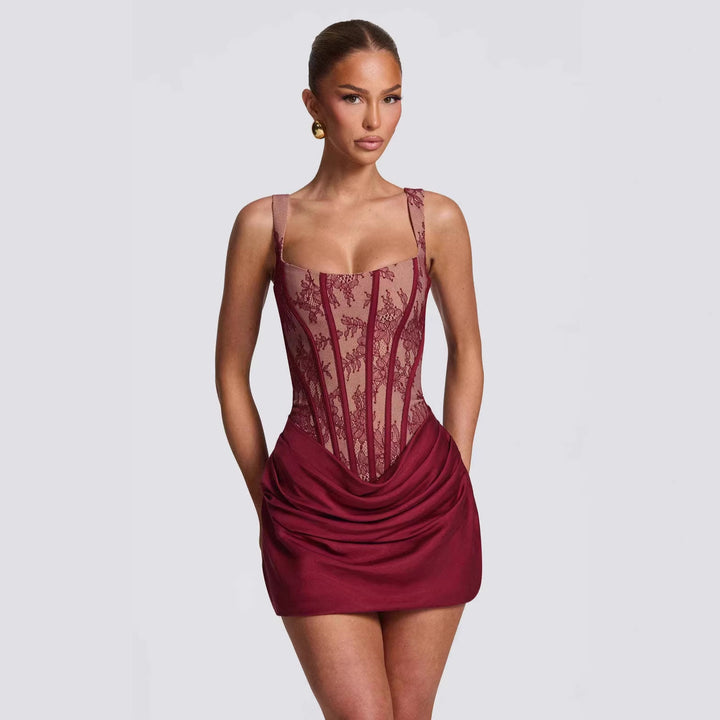 Damen Korsett-Kleid mit luxuriösen Spitzenakzenten und drapiertem Rock Echo Archiv