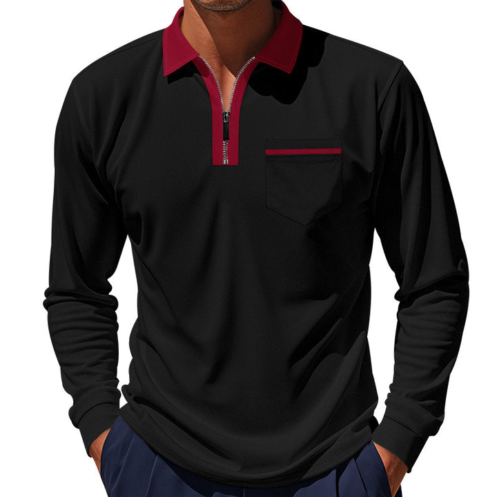 Herren sportliches Langarm-Henley-Shirt mit Reißverschluss und modernem Design Echoarchiv
