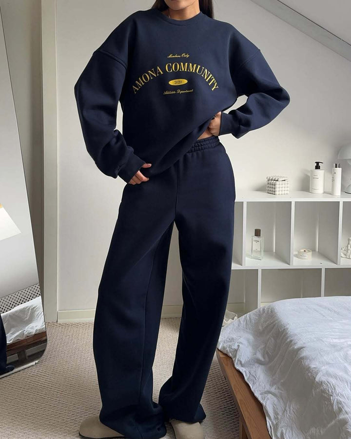 Damen weiches Oversize-College-Sweatshirt und hochgeschnittene weite Jogginghose – Avérine