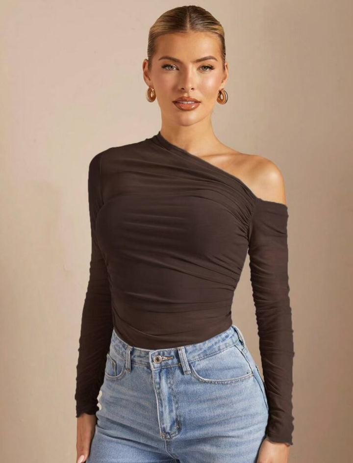 Damen Asymmetrischer Body mit Raffungen und langen Ärmeln Echo Archiv