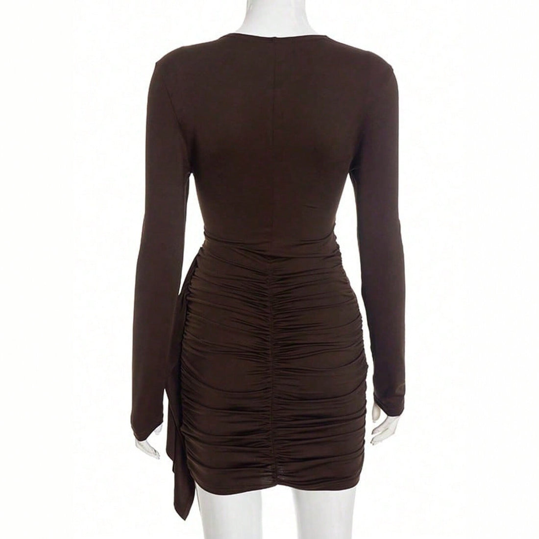 Damen figurbetontes langarm-Bodycon-Minikleid mit Taillenraffung und asymmetrischer Drapierung – Élara