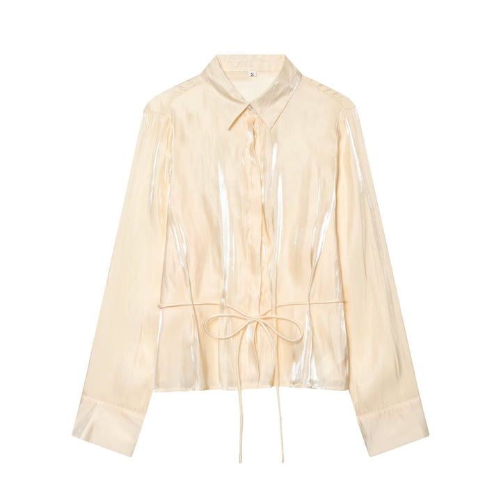 Damen schimmernde Bluse mit verstellbarem Taillenzug und elegantem Kragen Echo Archiv