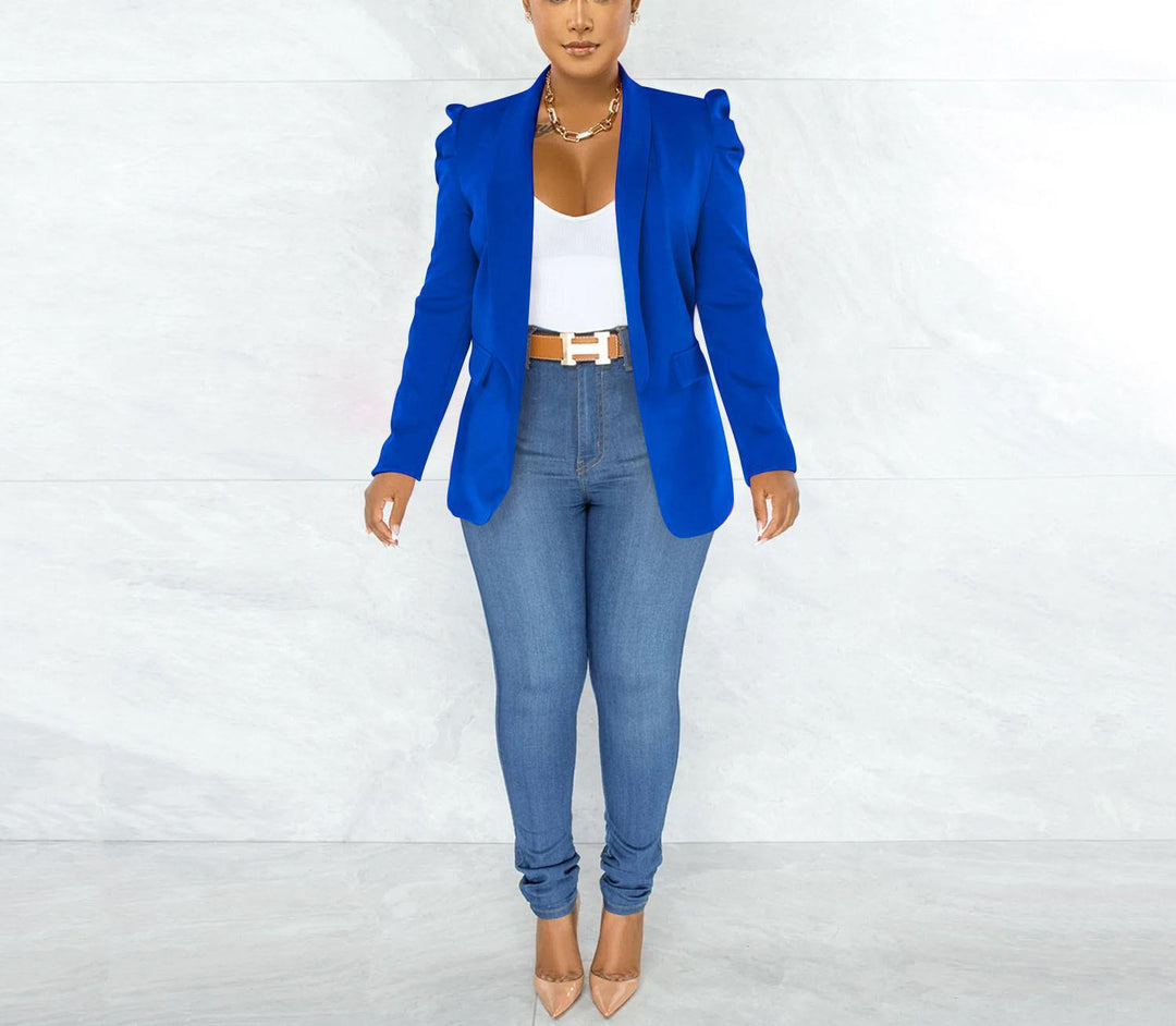 Damen taillierter Blazer mit strukturierten Schulterdetails und offenem Revers – Avérine