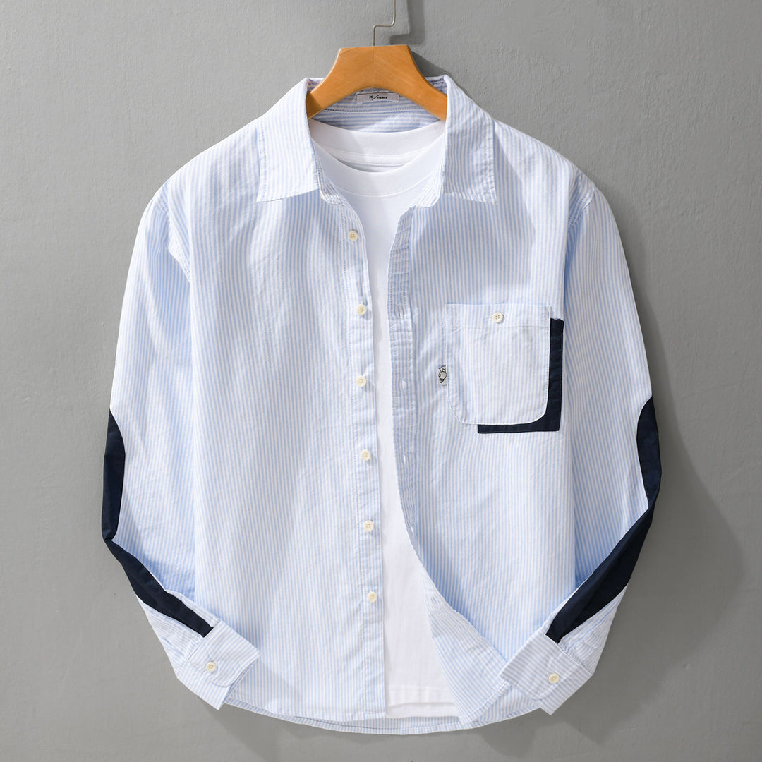 Herren Gestreiftes Overshirt‑Hemd mit Kontrast‑Ellbogenpatches und aufgesetzter Brusttasche Echoarchiv