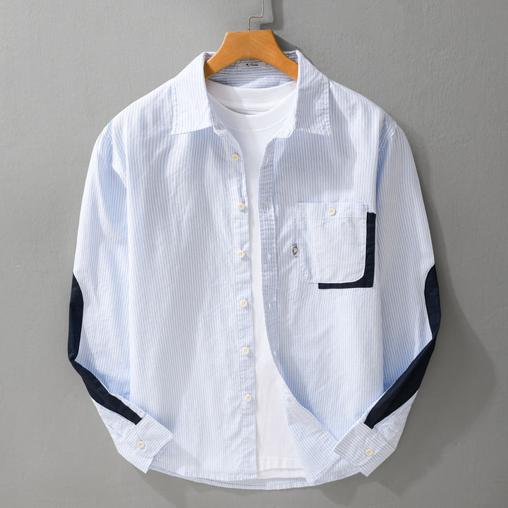 Herren Gestreiftes Overshirt‑Hemd mit Kontrast‑Ellbogenpatches und aufgesetzter Brusttasche Echoarchiv