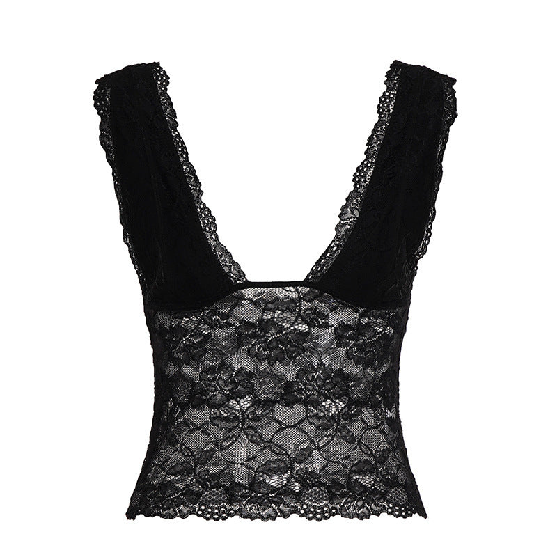 Damen-Spitzen-Cami-Top mit tiefem V-Ausschnitt und verführerischem Design Echo Archiv