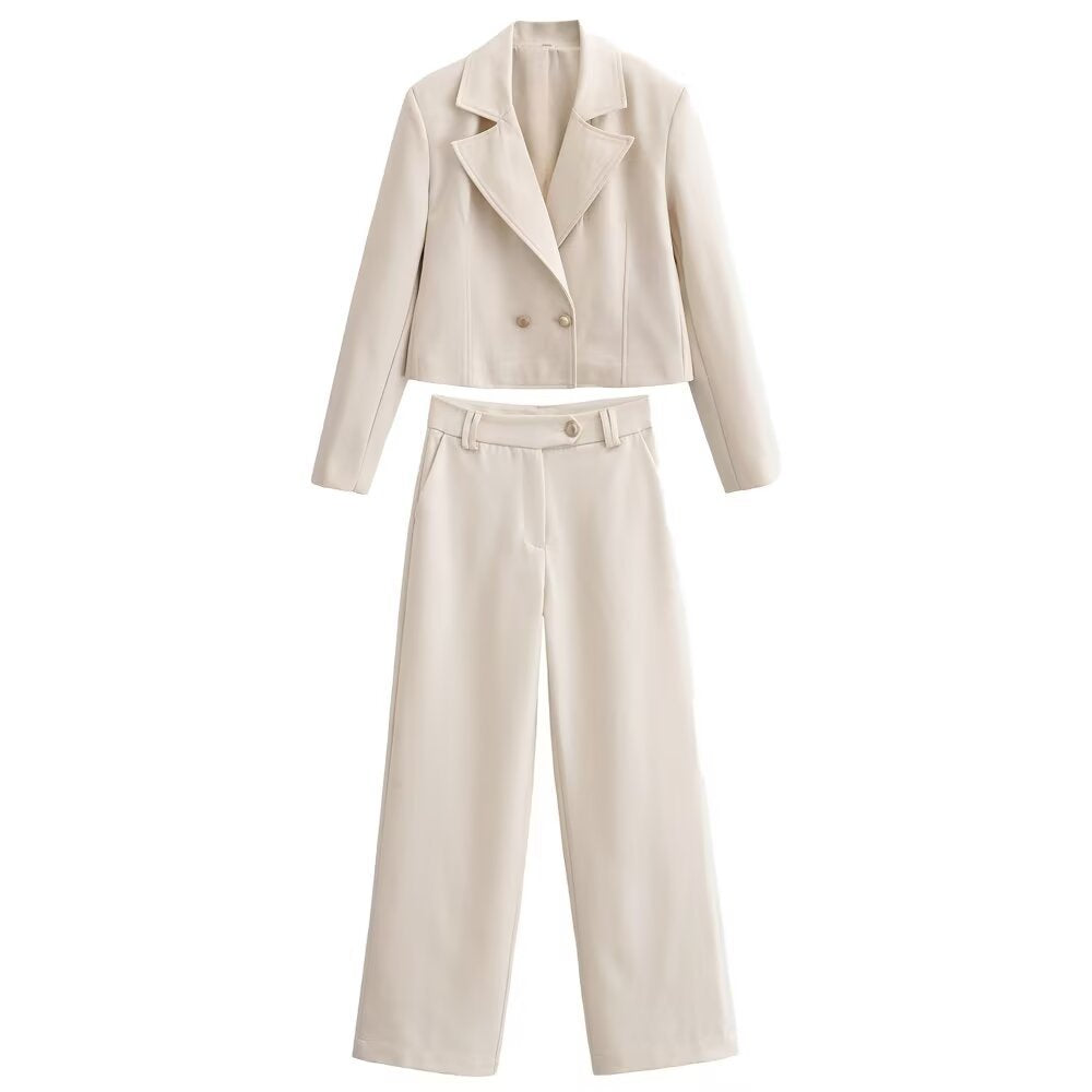 Damen Cropped Doppelreihiger Blazer mit weitem Revers und taillierter Schnittführung Echo Archiv