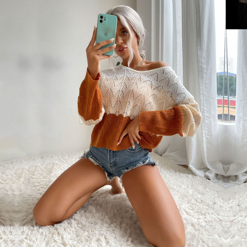 Damen Oversize Ajour-Strickpullover mit weitem Off-Shoulder-Ausschnitt Echoarchiv