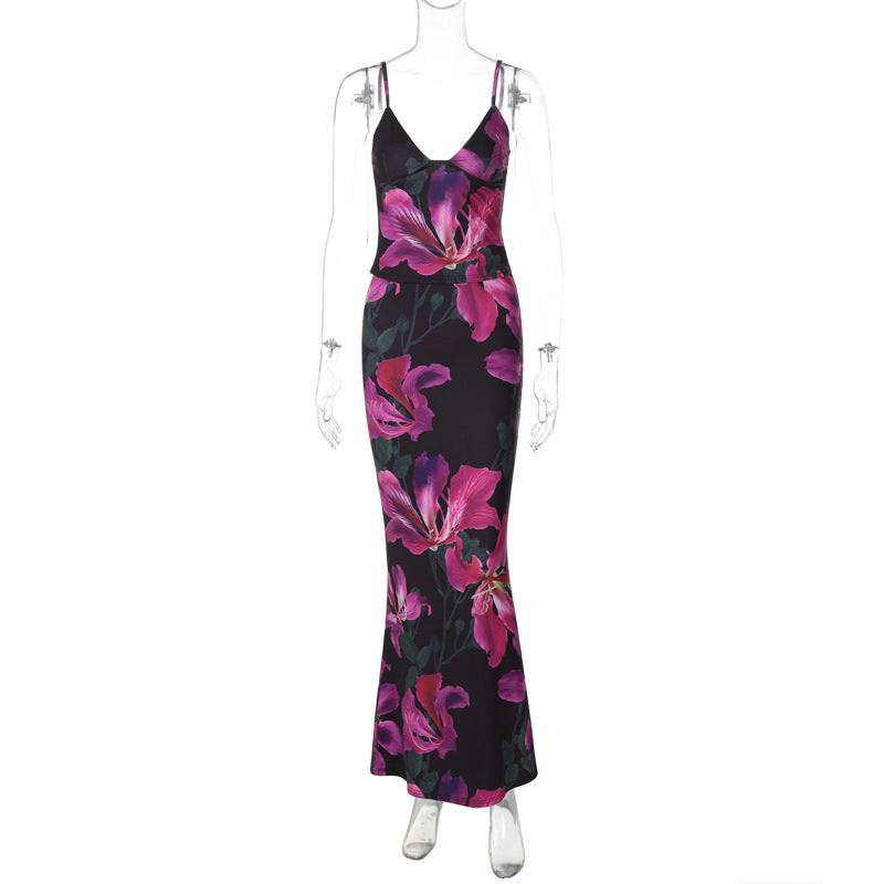 Damen Elegantes Maxikleid mit floralem Muster und Spaghetti-Trägern Echo Archiv