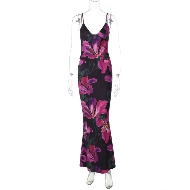 Damen Elegantes Maxikleid mit floralem Muster und Spaghetti-Trägern Echo Archiv