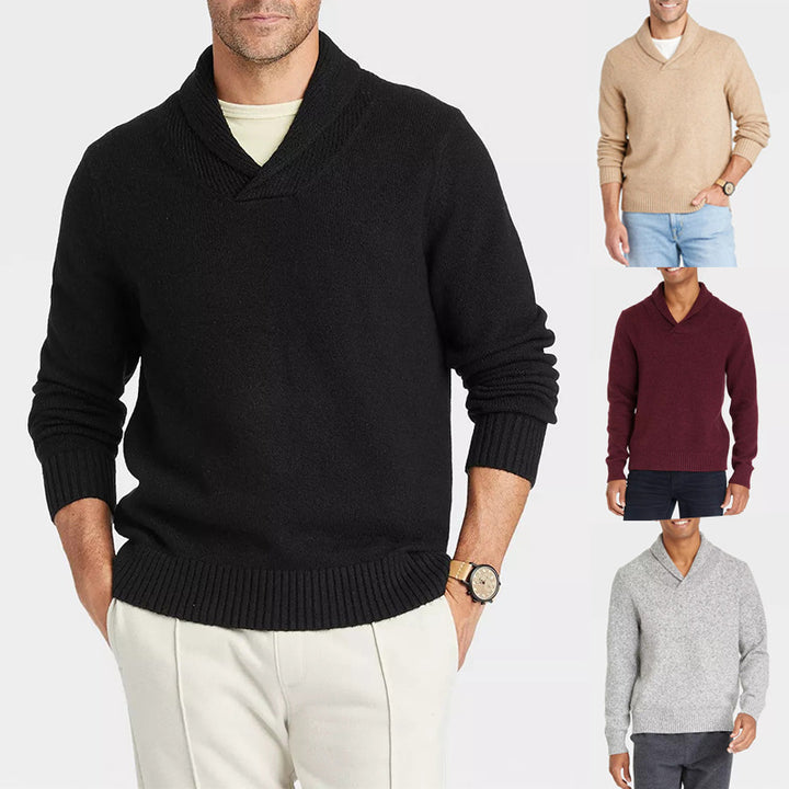 Herren Schalkragen-Pullover aus meliertem Feinstrick mit Rippbündchen Echo Archiv