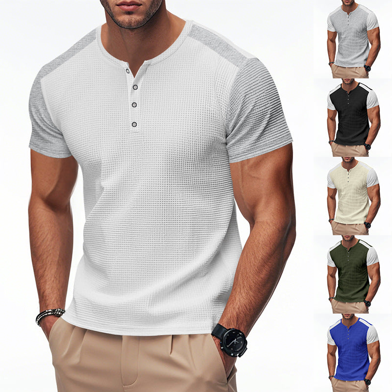 Herren Kurzarm-Henley-T-Shirt mit strukturierter Oberfläche und dezenter Knopfleiste Echoarchiv