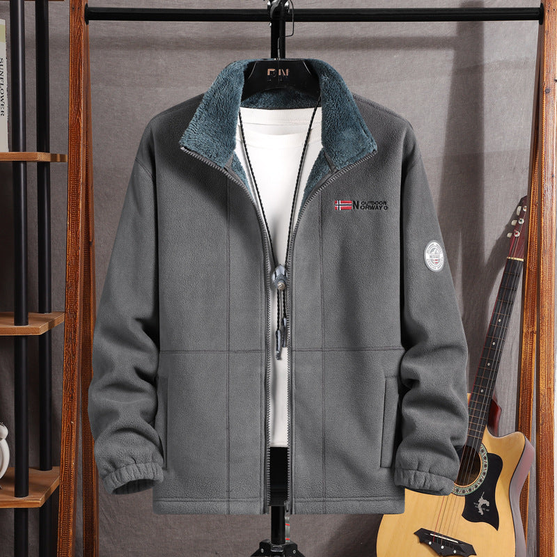 Herren Warme Fleecejacke mit Teddykragen, durchgehendem Reißverschluss und Utility-Taschen Echoarchiv