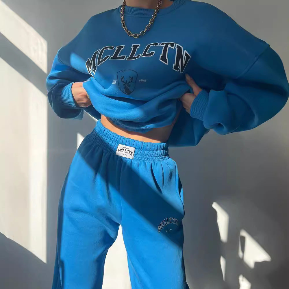 Damen Oversized College-Sweatshirt und High-Waist-Jogger-Set aus French-Terry Echoarchiv