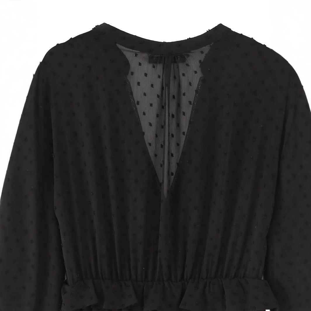 Damen nan luftiges Chiffon Midikleid mit V-Ausschnitt und Volantbund Echo Archiv