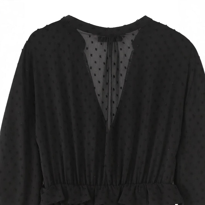 Damen nan luftiges Chiffon Midikleid mit V-Ausschnitt und Volantbund Echo Archiv