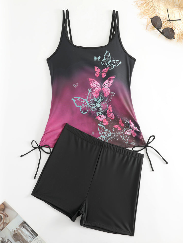 Damen Tankini mit Schmetterlingsmotiv und Badeshorts Echo Archiv