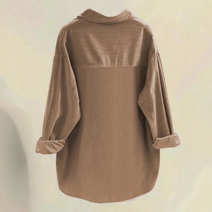 Damen Oversize-Cordhemd mit Brusttaschen & abgerundetem Saum – Avérine