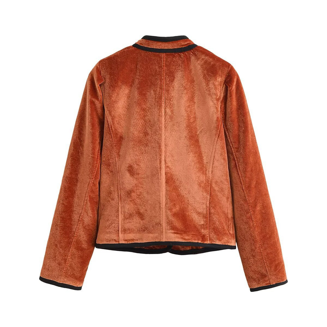Damen Samtjacke im Blazer-Stil mit Stehkragen und bezogenen Knöpfen Echo Archiv