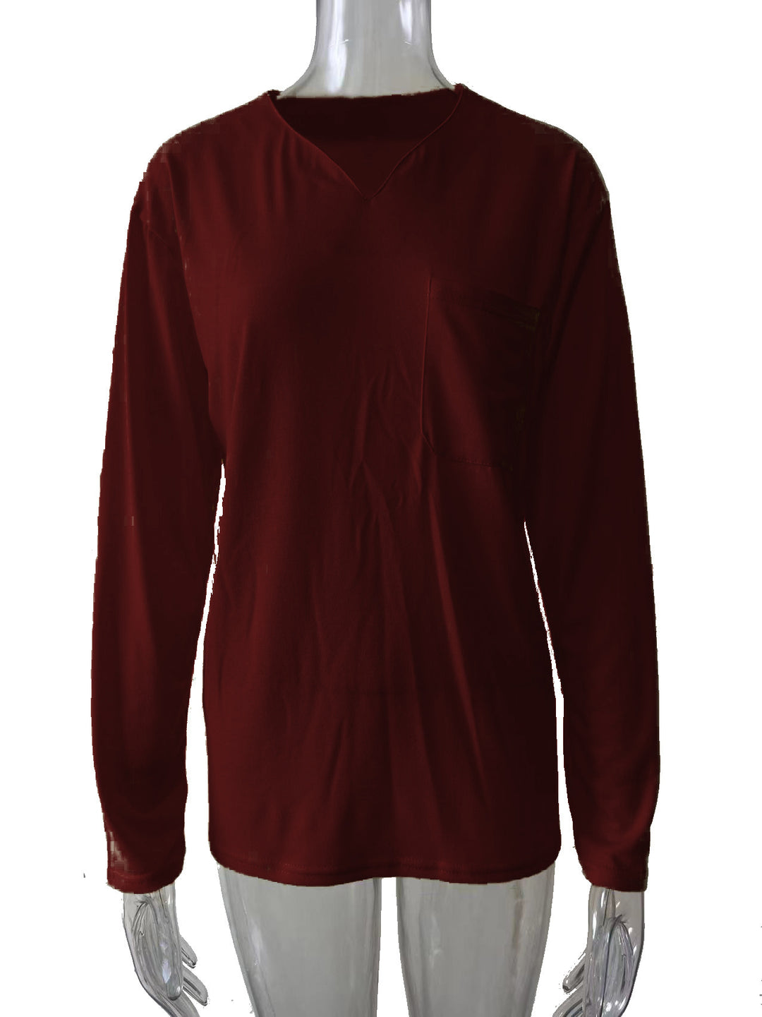 Damen nan legeres Langarmshirt mit V-Notch-Ausschnitt, Brusttasche und lockerer Oversize-Passform Echo Archiv