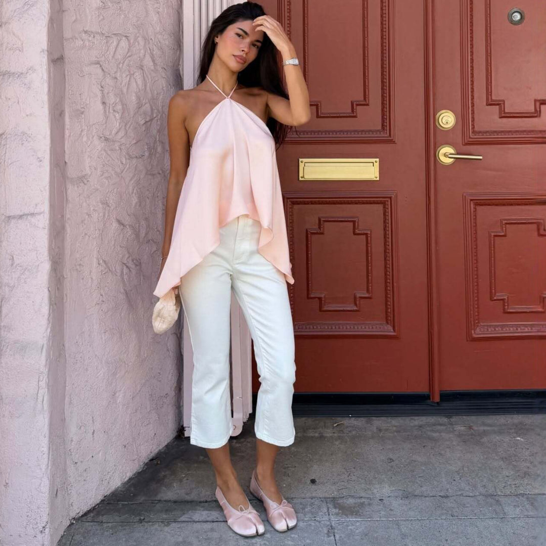 Damen Halter-Top aus fließendem Chiffon mit asymmetrischem Saum Echo Archiv