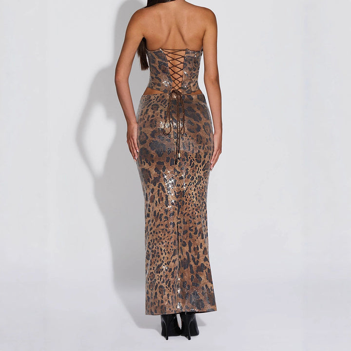 Damen Glamouröses Maxikleid mit Leopardenmuster Echo Archiv