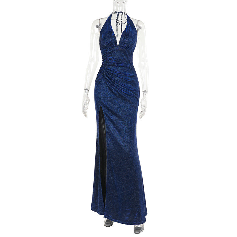 Damen Glamouröses Maxikleid mit tiefem V-Ausschnitt und raffiniertem Rüschendesign Echo Archiv