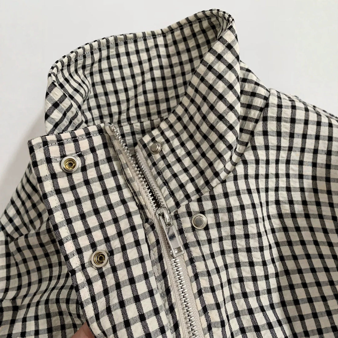 Damen Oversize Kurzjacke mit Stehkragen und Vichy-Karo Echoarchiv